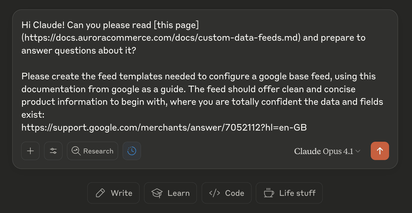 User requesting Google Shopping feed template creation